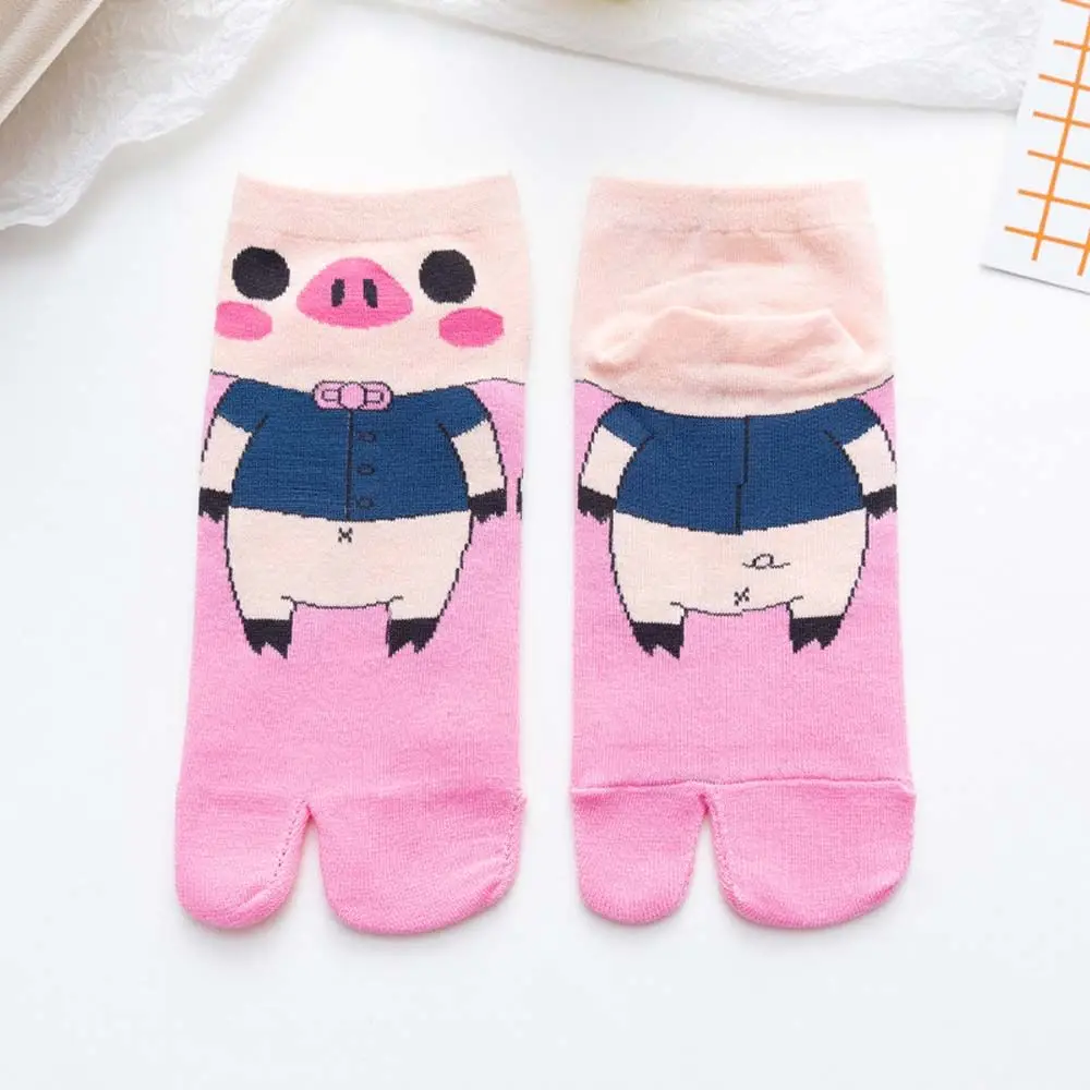 

Милые хлопковые носки с раздельным носком в стиле Харадзюку для студенток, с мультяшным рисунком свинки, низкие носки-гета, носки с двумя пальцами