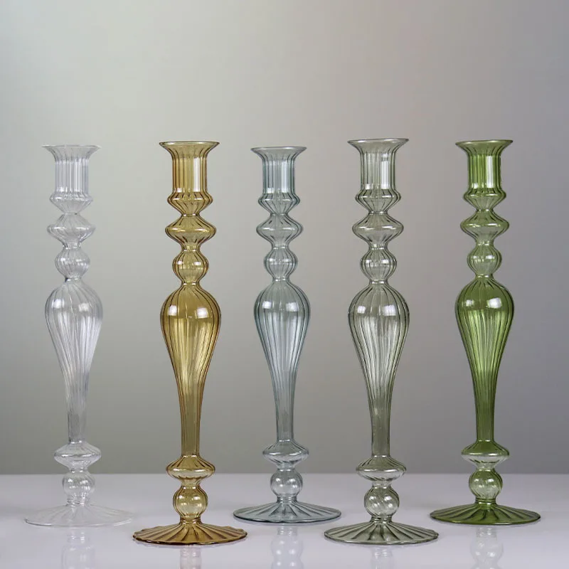 

LTT European retro candlestick creative glass stripe transparent living room home decoration