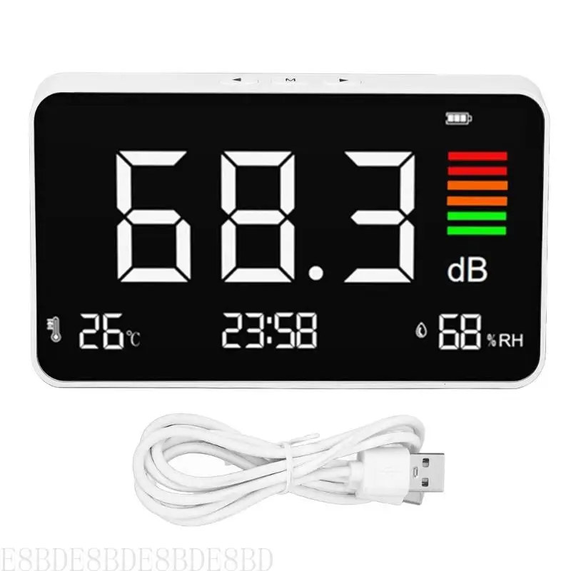

E8BD Desk Sound Meter 30-130DBA Decibel Meter с дисплеем влажности температуры