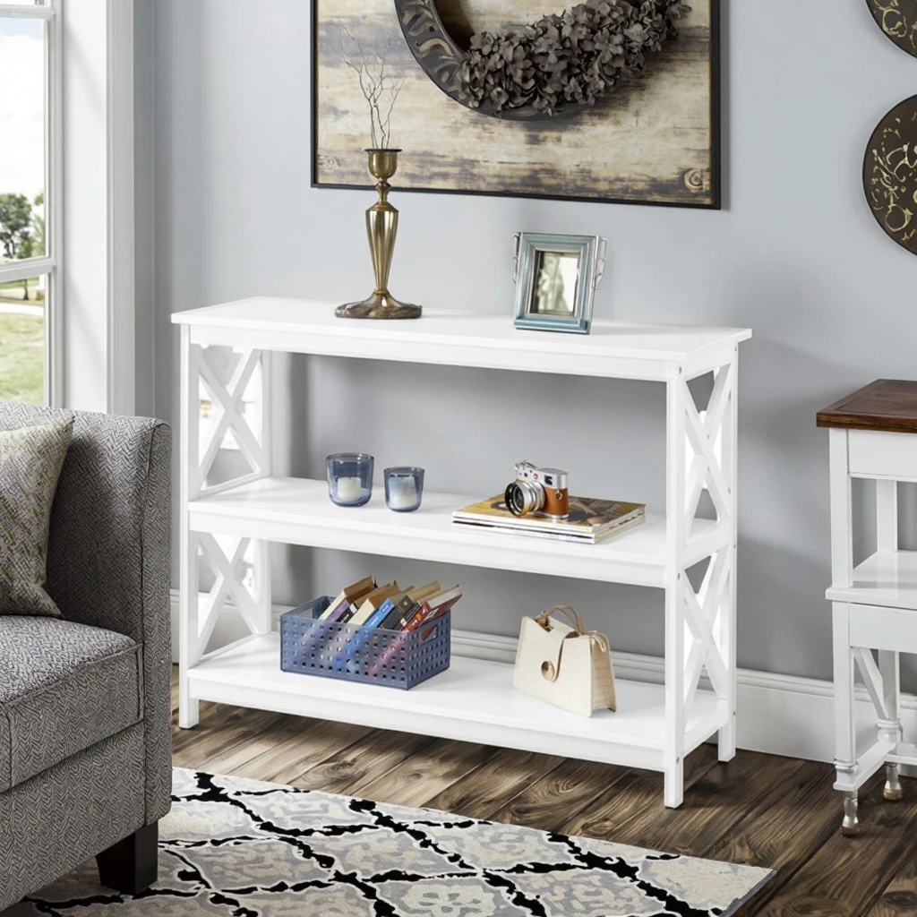 طاولة وحدة تحكم خشبية كلاسيكية بسيطة مقاس 80 سم حديثة En Bois لغرفة المعيشة باللونين الأبيض والأسود مدخل المدخل والمدخل