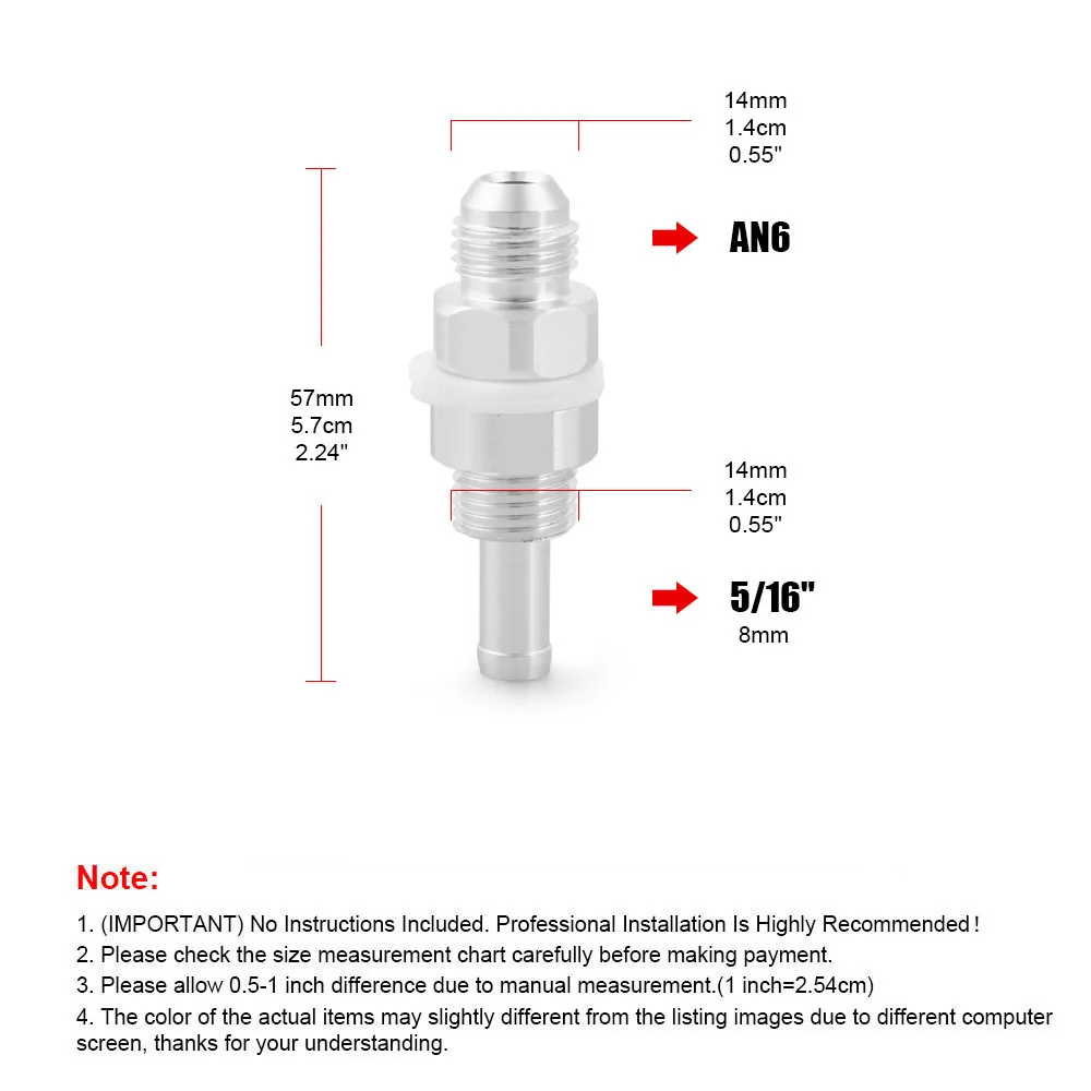 

​2PC -6AN Flare Male Bulkhead to 5/16" Hose Barb Fuel Pump Tank Adapter Fitting Bare Aluminum Bulkhead Nut