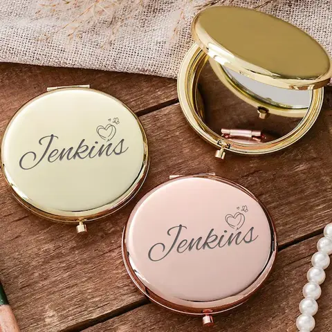 1pc Lovely Jenkins example Custom Name Makeup Mirror Folding Mirror Round Circle Mirror Wedding Guest Gifts