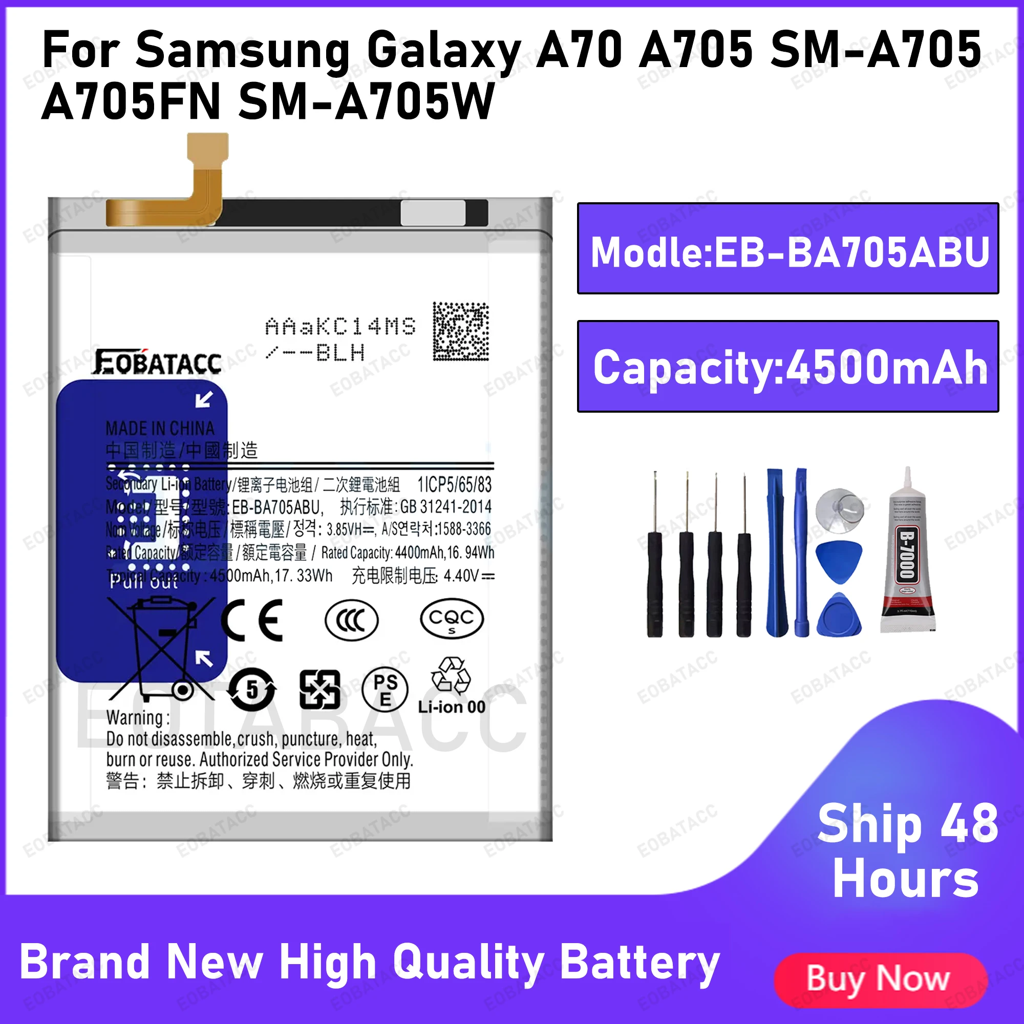 

2025 Years Brand New EB-BA705ABU 4500mAh Replacement Battery For Samsung Galaxy A70 A705 SM-A705 A705FN SM-A705W Batteries+Tools