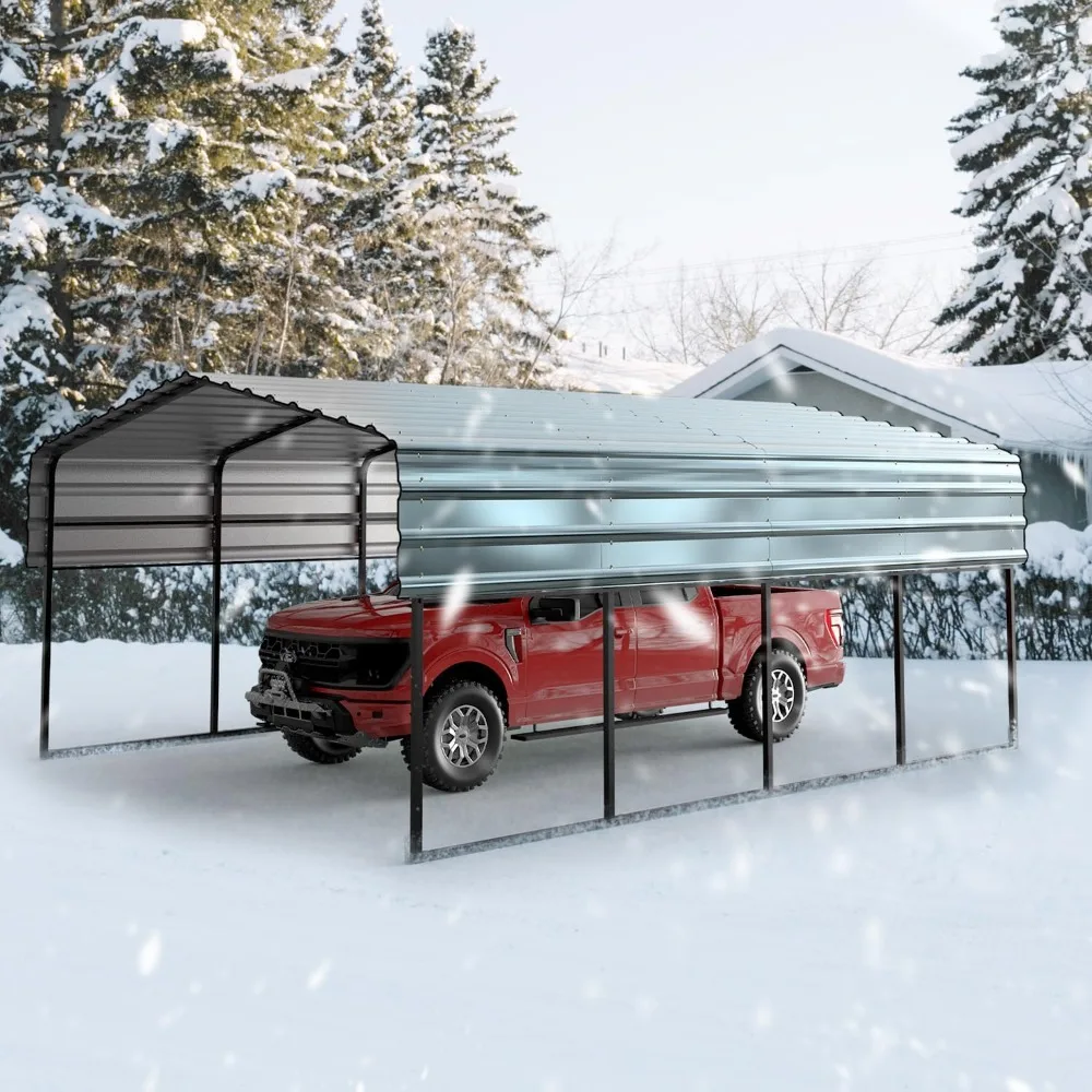 

12x20 FT Metal Carport，Carport Canopy with Galvanized Metal Roof and Frame for Pickup, Boat, Car and Tractors，Carport