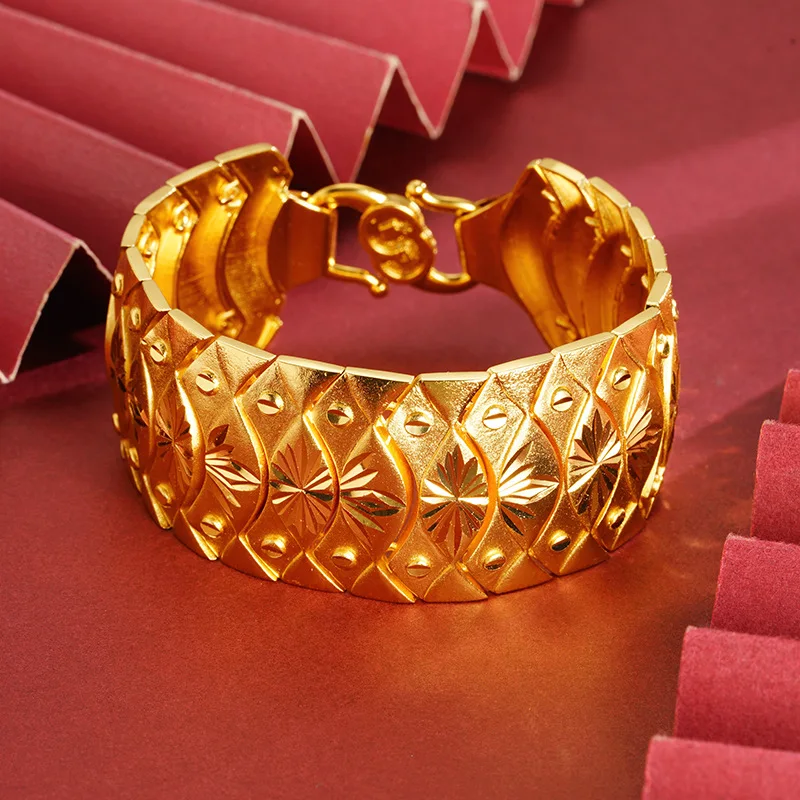Collectible Couple Gold Bracelet For Men Women 24K Gold AU999 Heavy star carving craft perfect for collection