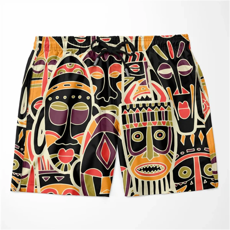 Pantalones cortos de playa con estampado 3D de rayas africanas Retro para Hombre, bañadores transpirables de verano, Ropa de calle para Fitness