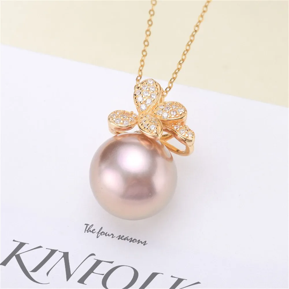 

DIY Pearl Accessories S925 Sterling Silver Pendant Empty Fashion Necklace Jade Pendant Female Fit 9-15mm Round Beads D343