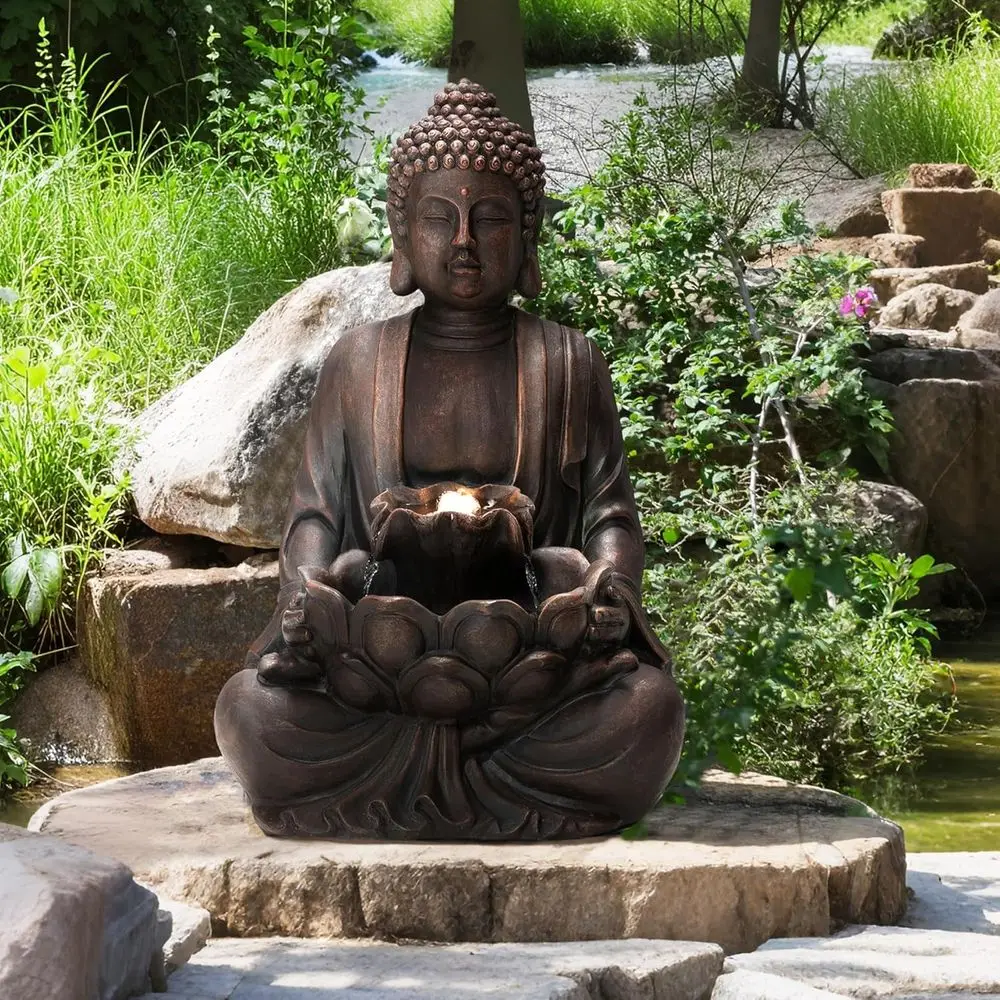 

23.25 Zen-Inspired Buddha Indoor/Outdoor Water Fountain with LED Lights, Freestanding Garden Decor