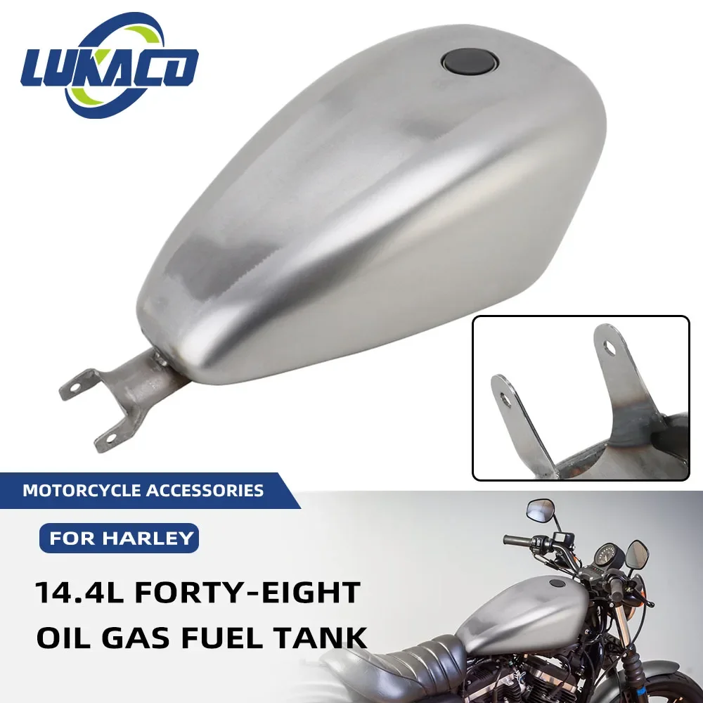 New 14.4L Motorcycle Unpainted Forty-eight Oil Gas Fuel Tank Iron Fit For Harley Sportster XL 883 72 1200 Roadster 2007-2023