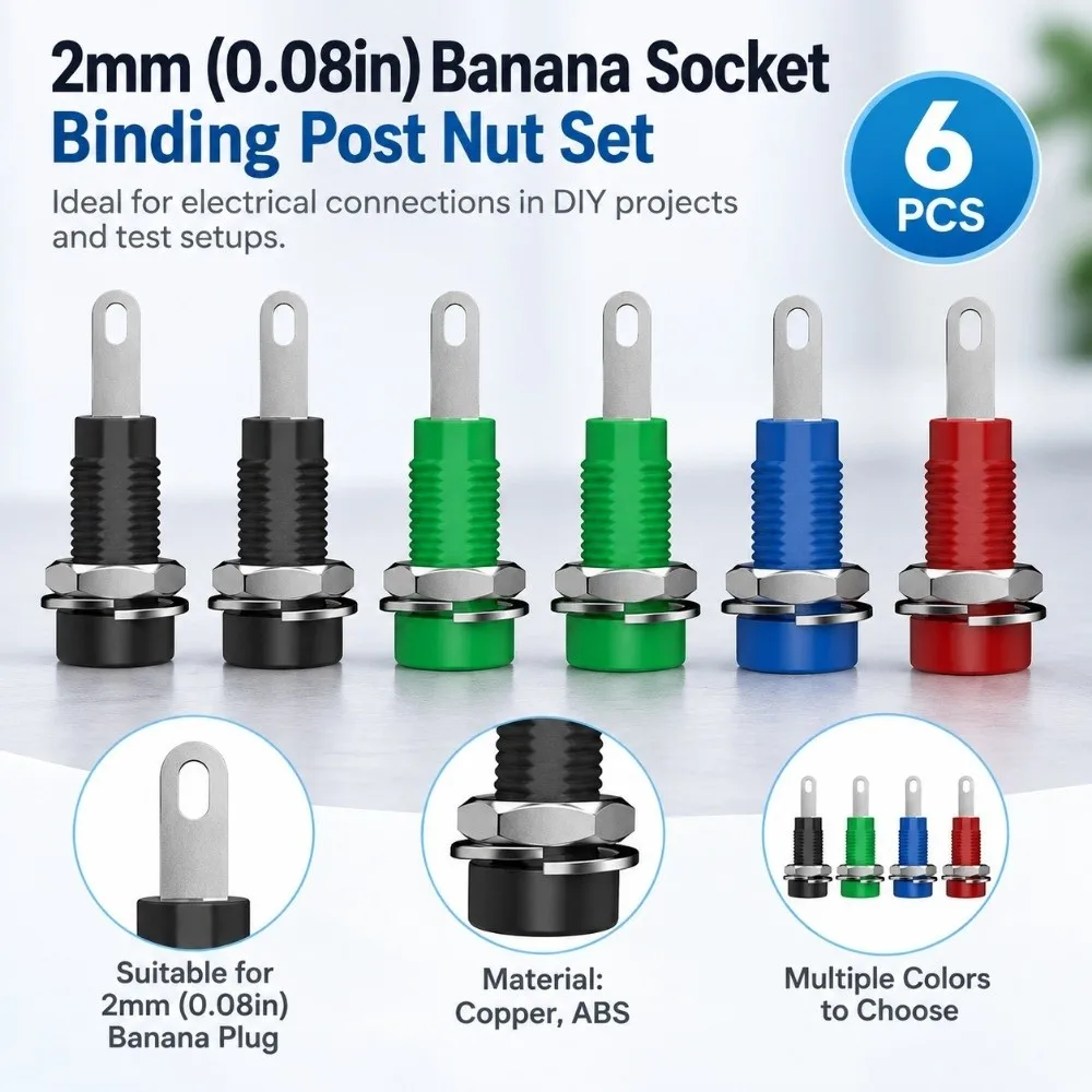 6pcs New 2mm Banana Socket 5Colors Copper/ABS Jack Electrical Connector 24*7.3mm Terminal Test Hole DIY Parts