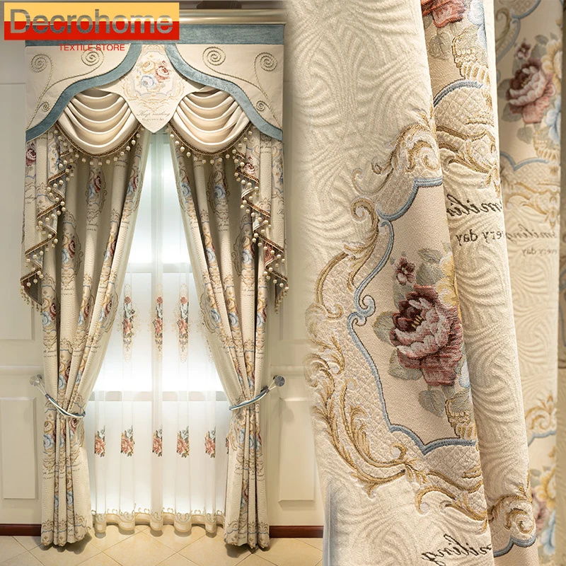 

Curtains for Living Dining Room Bedroom High-end Luxury Villa European Chenille Thickened American French Shading