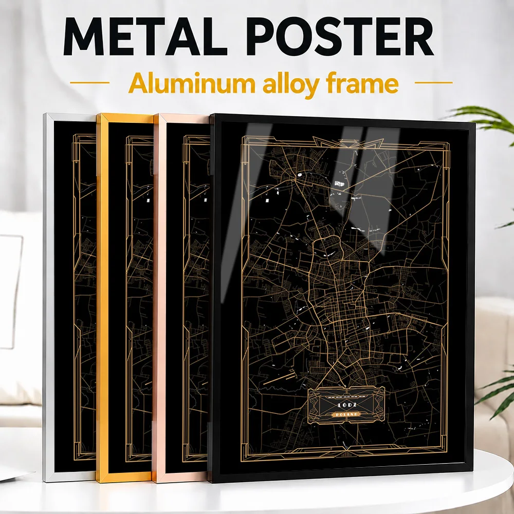 Lodz Poland City Map Framed Metal Print Customized Scenic Tribute Wall Art Designed For Living Room And Geography Enthusiasts
