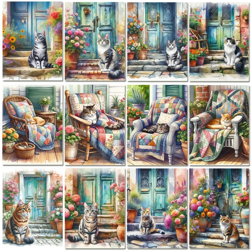 5D DIY Animal Diamond Painting Cute Cat Lying on Chair Mosaic Cross Stitch Personalized Home Decoration Present Set 2024 New