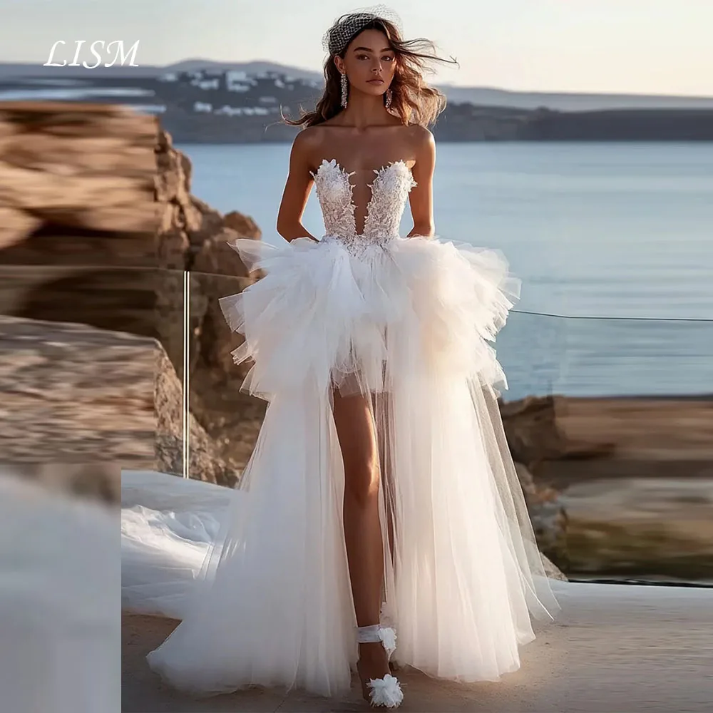

Свадебные платья LISM Sweetheart A-Line из кружева, шелка и тюля, многослойные, элегантные, длинные, роскошные, на заказ, Robe de mariée