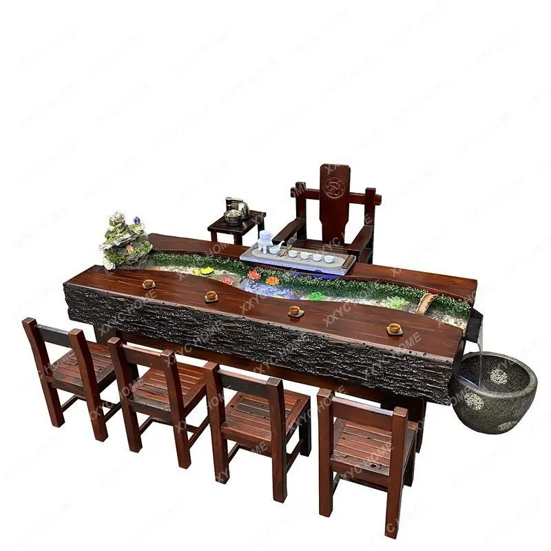 Table-Chair Set Solid Wood New Chinese Style Tea Table Living Room Zen Water Fish Farming Tea Table