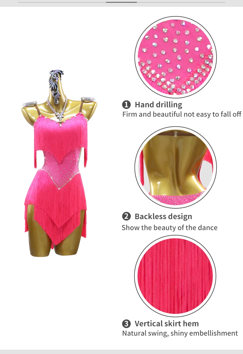 Lateinamerikanische Tanzkleidung, Damen-Ballkleidung, Bühnenoutfit, lyrisches Tanzkostüm mit Fransen, Mädchen-Übungskleid, passendes Kostüm, Karnevalstanzkleidung. – Detail 6