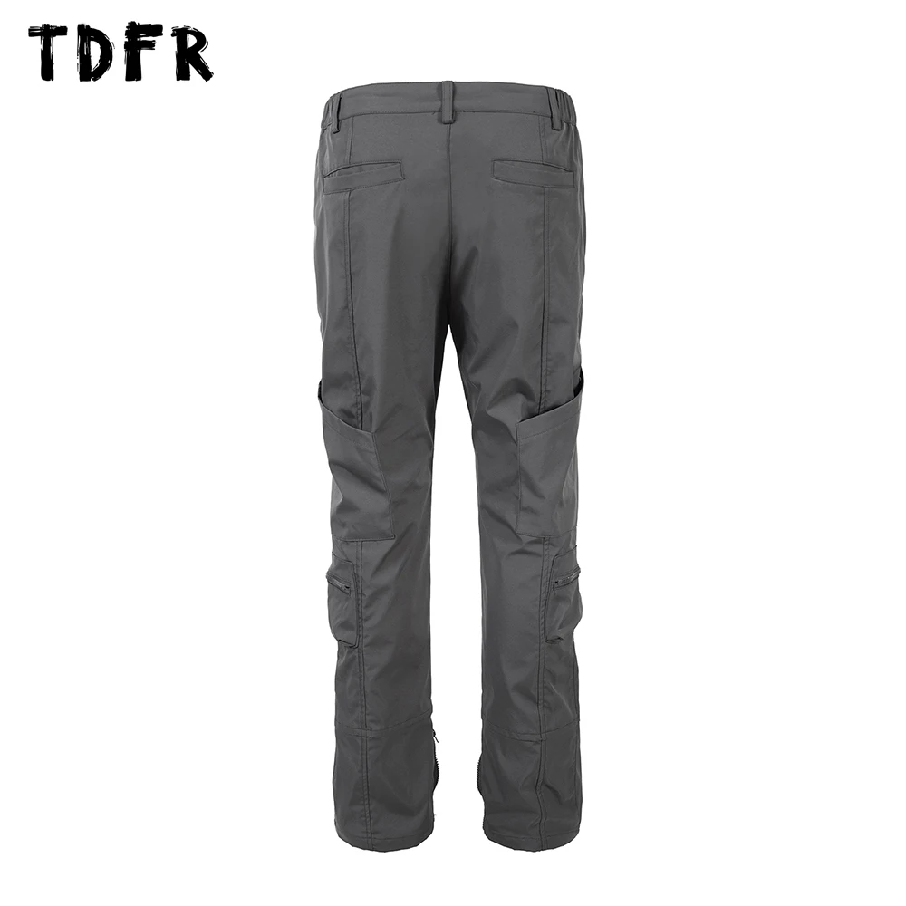 สีทึบ Multi-Pocket Cargo กางเกง Mens Hem Zipper Safari สไตล์ Spliced ตรง Flare กางเกงกางเกงผู้ชาย