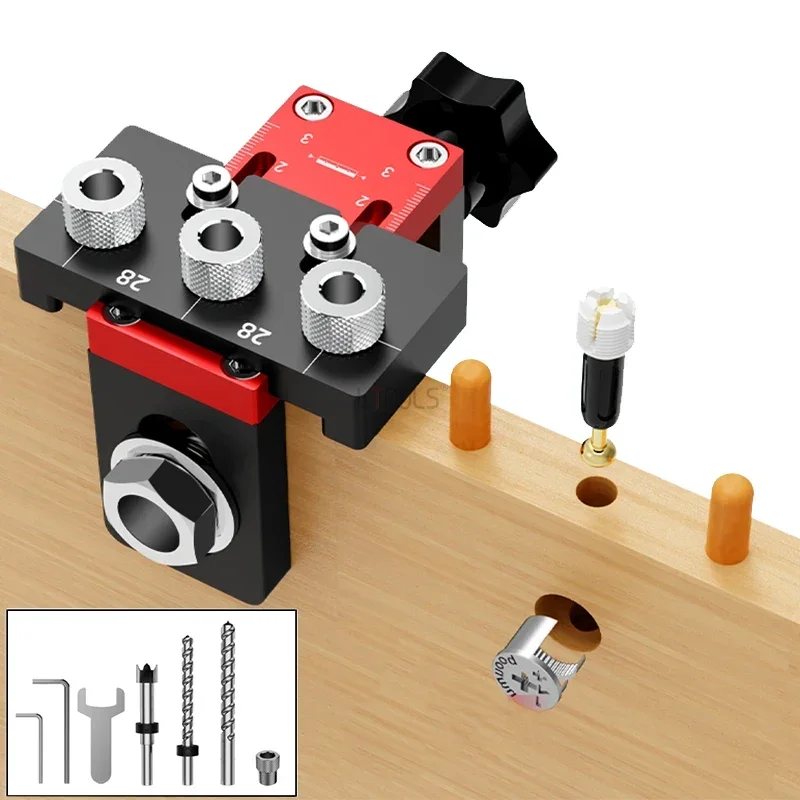 

3 in 1 Wood Dowelling Jig Universal Dowel Cam Jig 0-52mm Hole Drilling Guide Locator Adjustable Pocket Hole Jig Reaming Kit