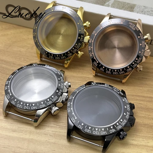 Caja de reloj de cristal de zafiro con cronógrafo de cuarzo Daytona VK63 de 40mm, bisel de cerámica, resistente al agua, compatible con accesorio de movimiento VK63 VK64