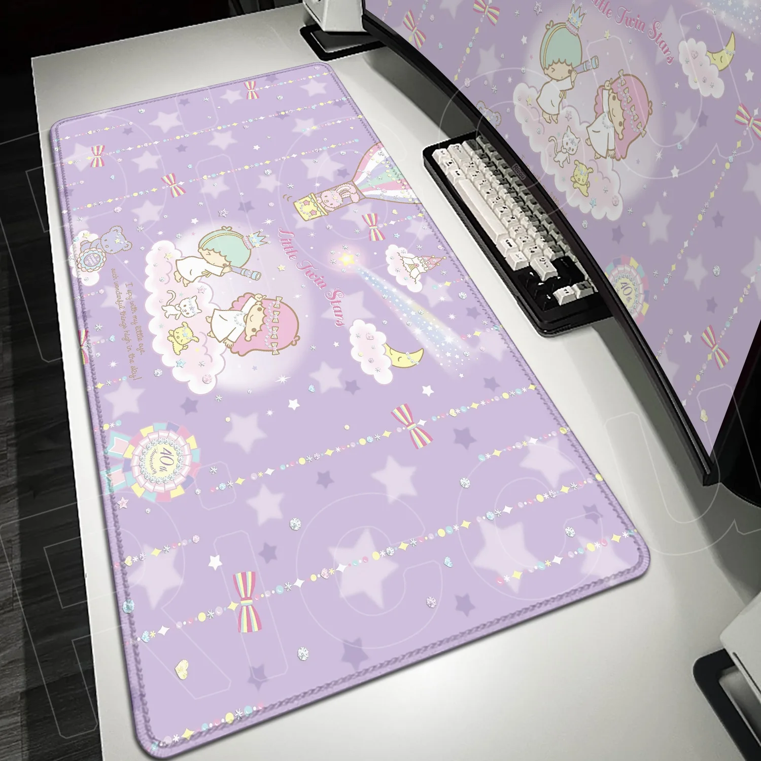 

Sanrio Little Twin Stars Purple Cartoon Mouse Pad 40x90cm Keyboard Office Non-Slip Desk Mat XXL Cute Kawaii Computer Accessories