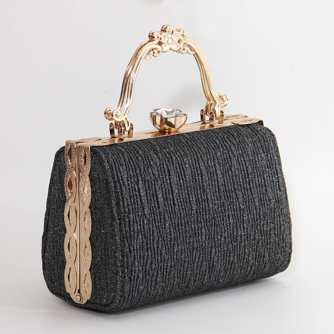 Ladies Elegant Sparkling Pleated Evening Handbag,Rhinestone Clasp Clutch Bag,Fashion Shoulder Crossbody Bag with Chain