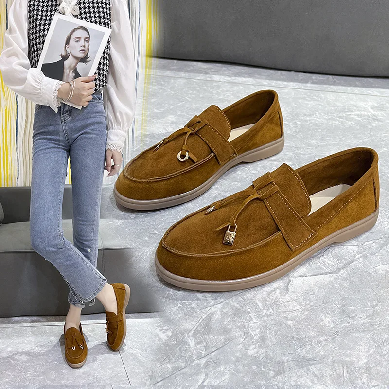 Zapatos Para Mujeres British Single Shoe Women 2023 Autumn New Suede Flat Shoe Soft Leather Loafers Shoe Casual Shoe Women Shoe