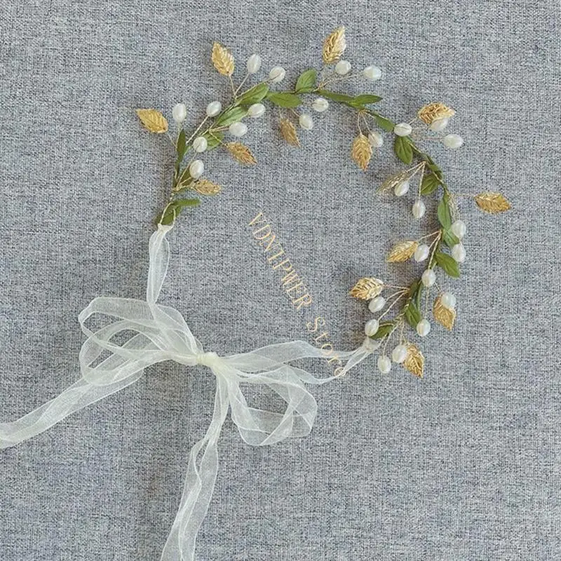 Parel/ blad haarband delicate aanpas hoofdband voor bloemenmeisje maken foto D08E