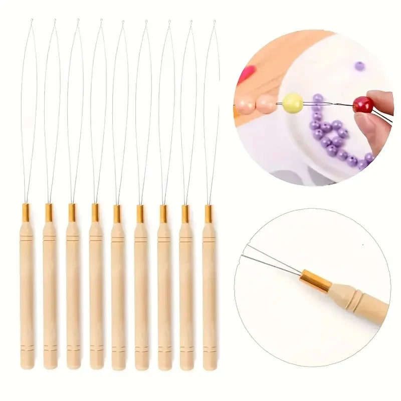5-20 piezas Micro anillos herramienta de bucle enhebrador de bucle aguja de tracción utilizada con alicates para el cabello y cuentas para herramientas de extensión de plumas de cabello humano