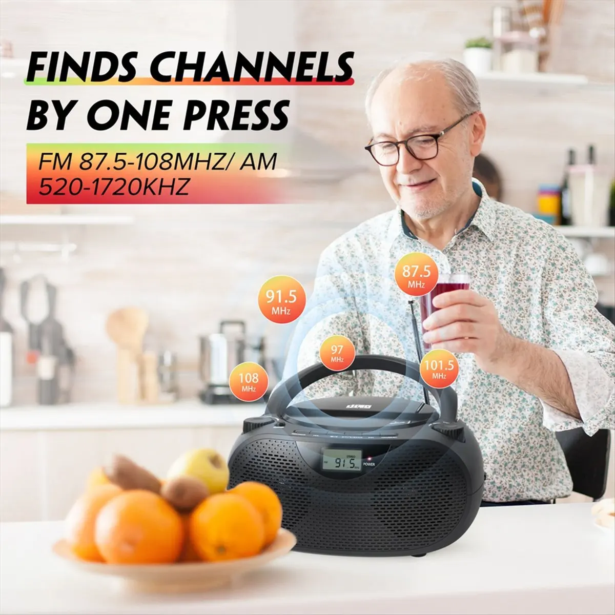 Portable CD Player with Bluetooth AM/FM Radio USB Port CD Player Stereo Sound Speaker Home MP3 CD Player