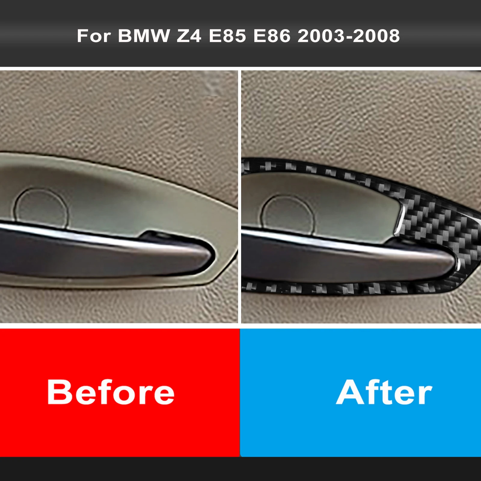 2pcs For BMW Z4 E85 E86 2003-2008 Accessories Carbon Fiber Interior Car Door Handle Cover Door Bowl Frame Sticker Trim - view 2