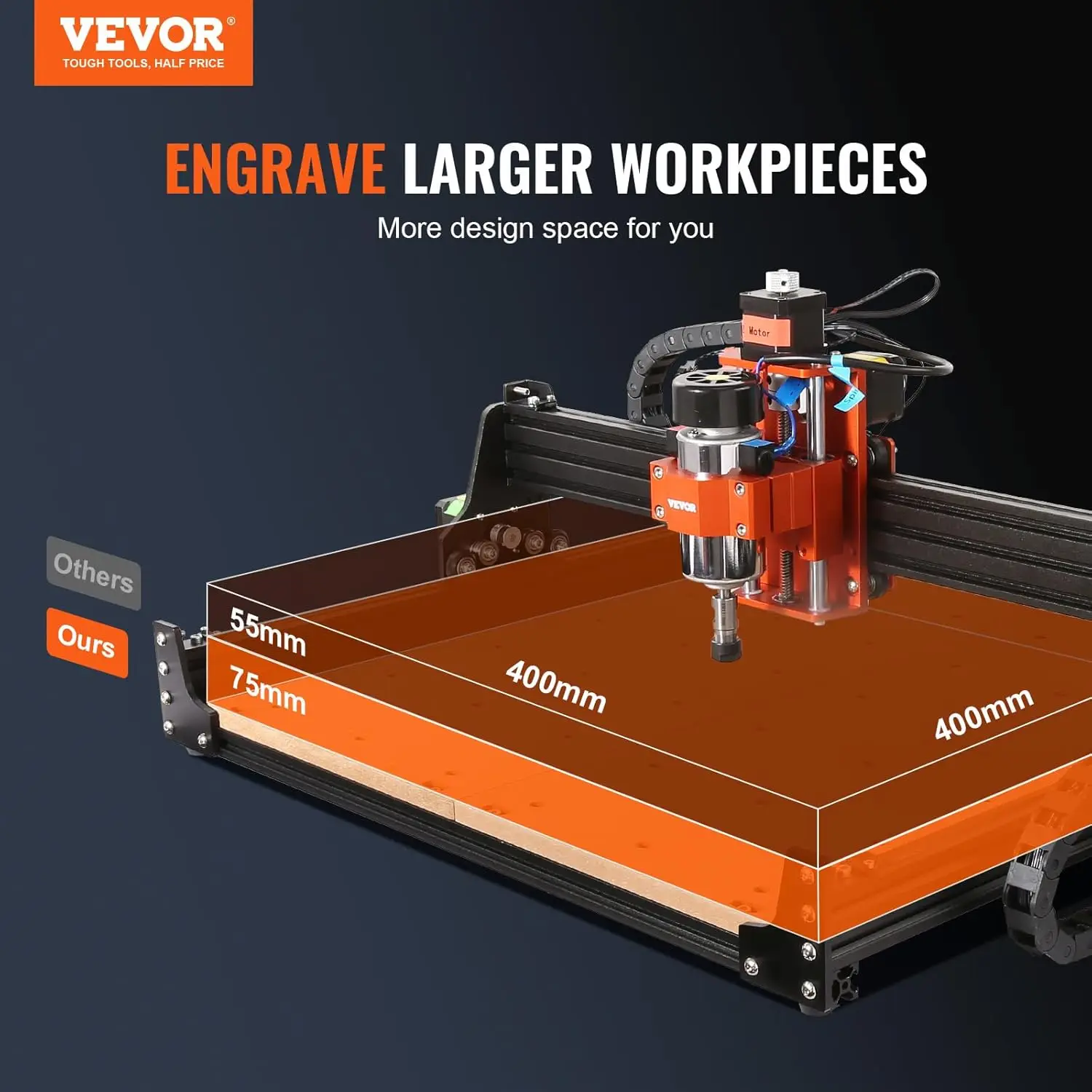 VEVOR mesin Router CNC, 300W, 3 sumbu kontrol GRBL kayu mesin penggilingan ukiran Kit, 400x400x75mm/15.7x15.7