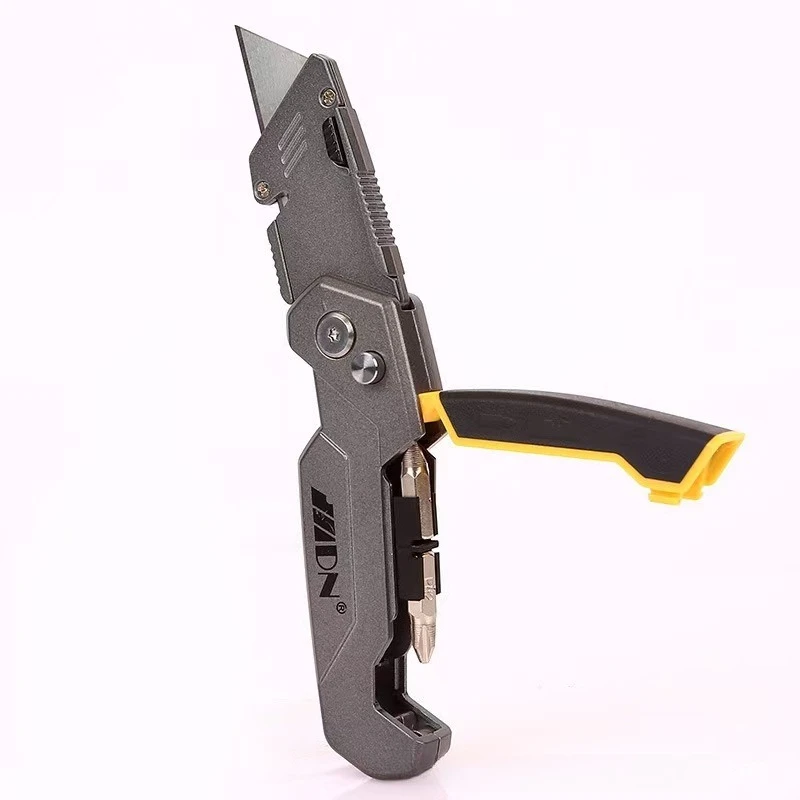 Aluminum Alloy Multi Function Folding Utility Knife with Screwdriver Bits Cross Flat Head Paper Cutter Package Opener