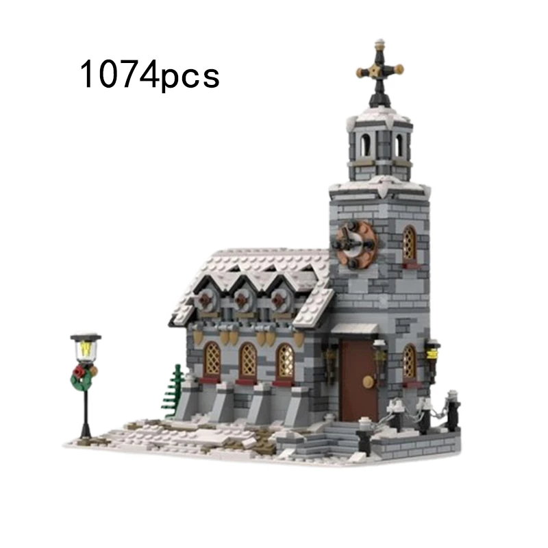 Spot MOC-58208 Winter Church Small Particle Assembly Building Blocks Street View Building Model Toy Gift