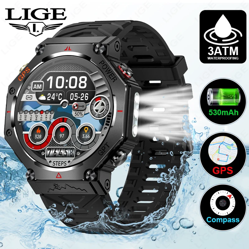 

Original LIGE Smart Watch HD Large Screen GPS Wireless Call Waterproof Music Control smartwatches for men high-end Android IOS