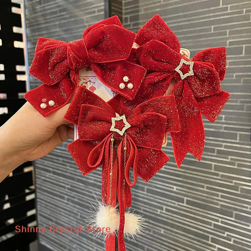 

New Girl's Chinese Style Hair Clip With Bow, Red Crown, Top Clip, Children's Antique Style Headwear, Hair Accessory