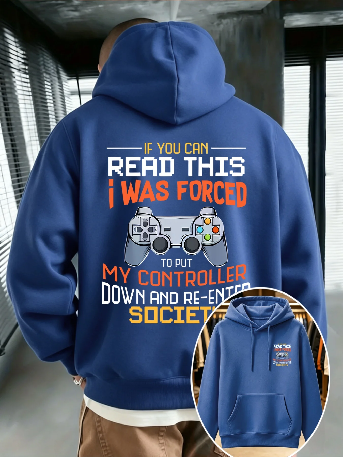 Casual sports men's hooded shirt-Fun game controller print-Daily casual game enthusiasts' streetwear Autumn and winter clothes.