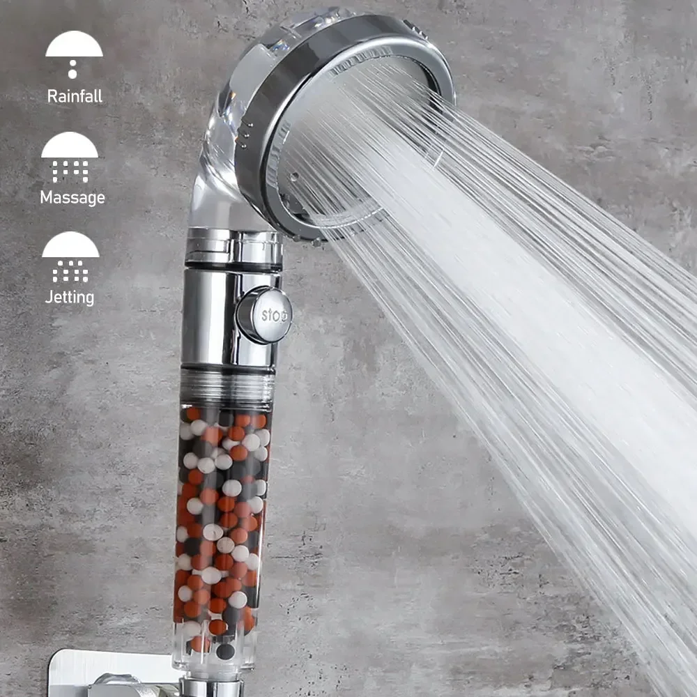 Bathroom Water-saving Shower with Three Levels of Water Filtration One Click Stop Water Shower, Pressurized  Nozzle Negative Ion