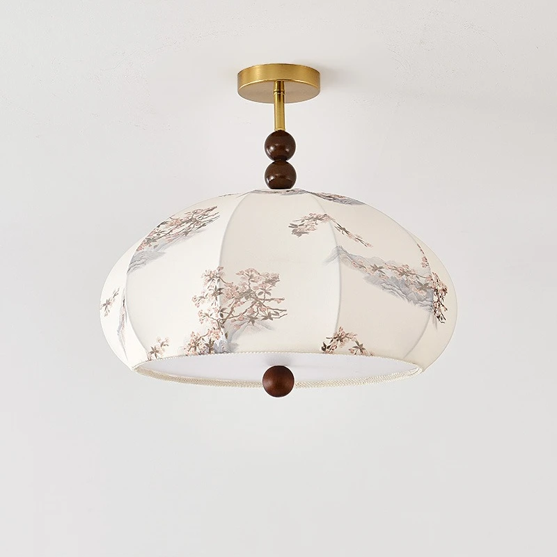 

Bedroom ceiling lamp retro, Chinese poetic fabric, printed eye protection, master bedroom, book room