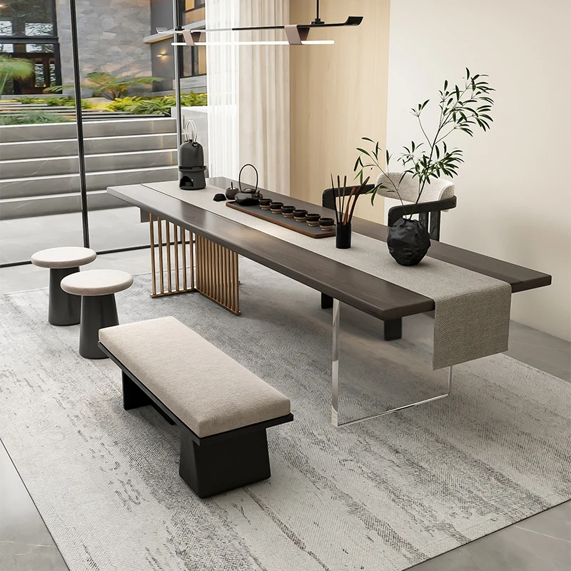 

Wabi table dead wind and chair combination office tea B & B solid wood acrylic tea custom simple new tea table