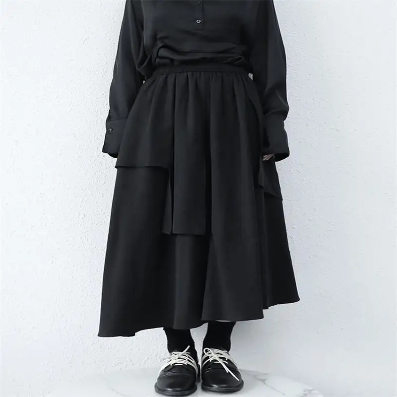 

Spring And Autumn New Black Retro Personality Irregular Design Loose Solid Color Simple Fashion Large Size Skirt