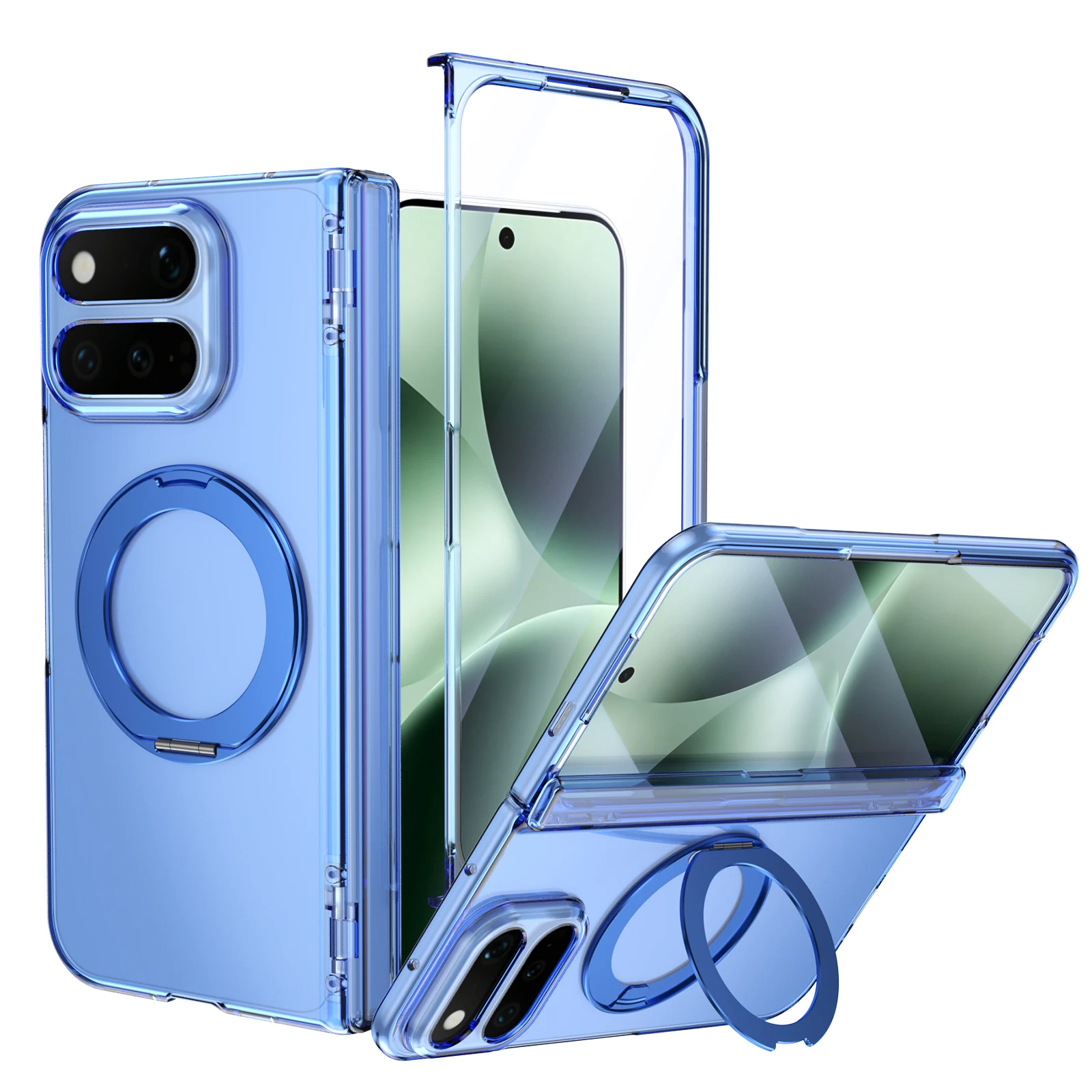 360 Degree Rotatable Metal Ring Magnetic Case For Google Pixel 11 Pro Fold Stand Cover With Glass Screen Protector