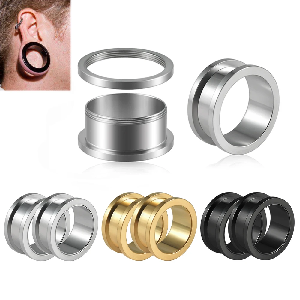 2pcs Stainless Steel Threaded Ear Gauges Ear Tunnels Plugs Piercing Jewelry Punk Ear Stretchers Expander Body Piercing Jewelry