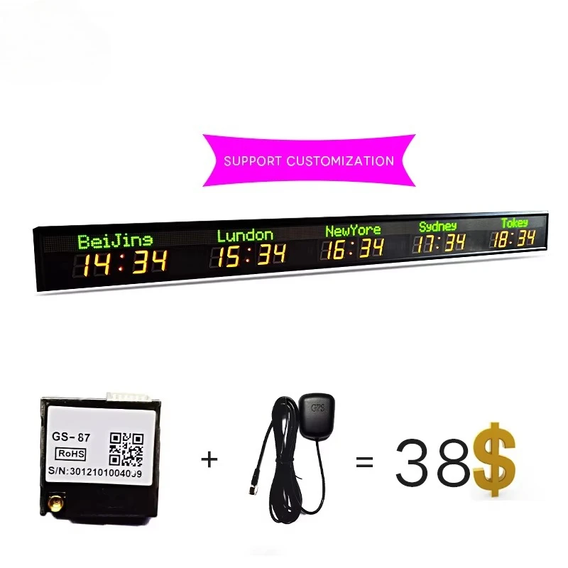 Modern World Time Clock Multi-time Zone Red and Green Display Digital Floor Clock LED Remote Control with Quartz Radio