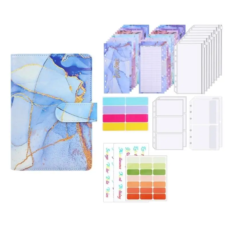 R53C PU-Leder-Budgetordner-Set mit 12 Budgetblättern und 8 PVC-Geldumschlägen mit Reißverschluss, Geld-Organizer für Büro – Detail 4
