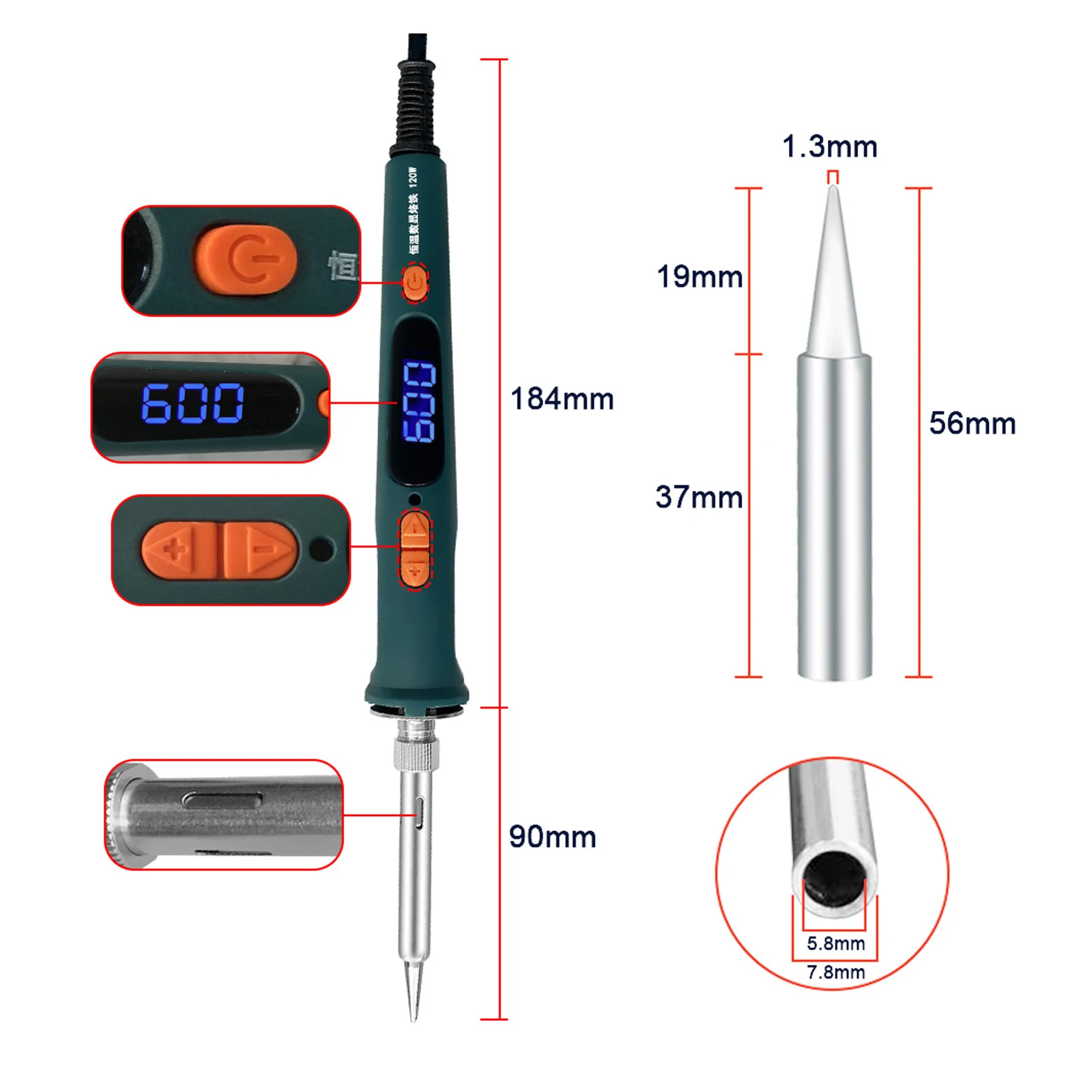 Imagem -06 - Lcd Digital Ajustável Pistola de Solda Ferramentas com Aquecimento Rápido Aquecedor Cerâmica Temperatura Elétrica Conjunto Ferro Solda 120w