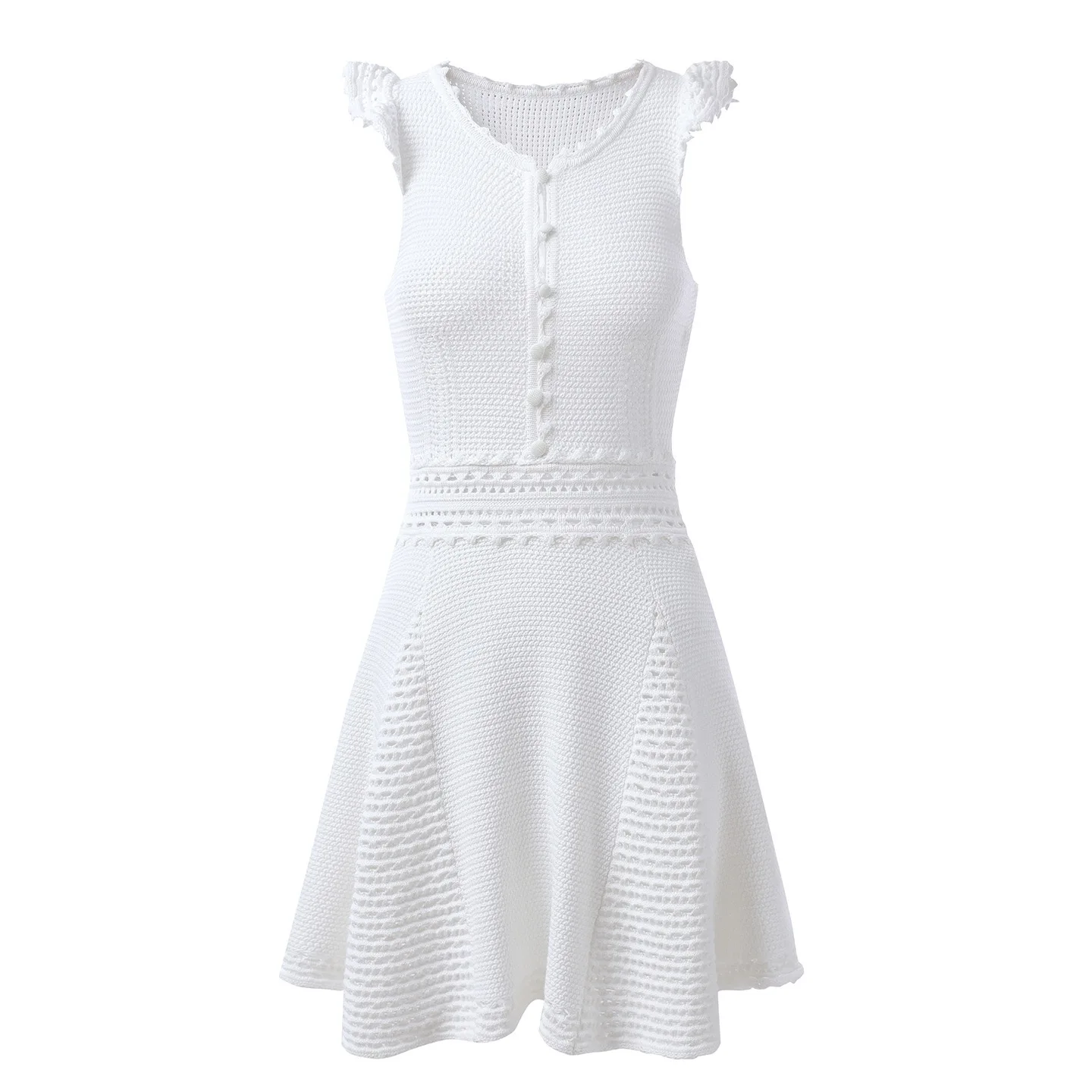 Elegante Vestido de Punto de Cintura Alta con Corte en A, Sin Mangas, Blanco, con Aberturas, Ajustado, Verano, Nueva Colección de EIVERS BALLMAN