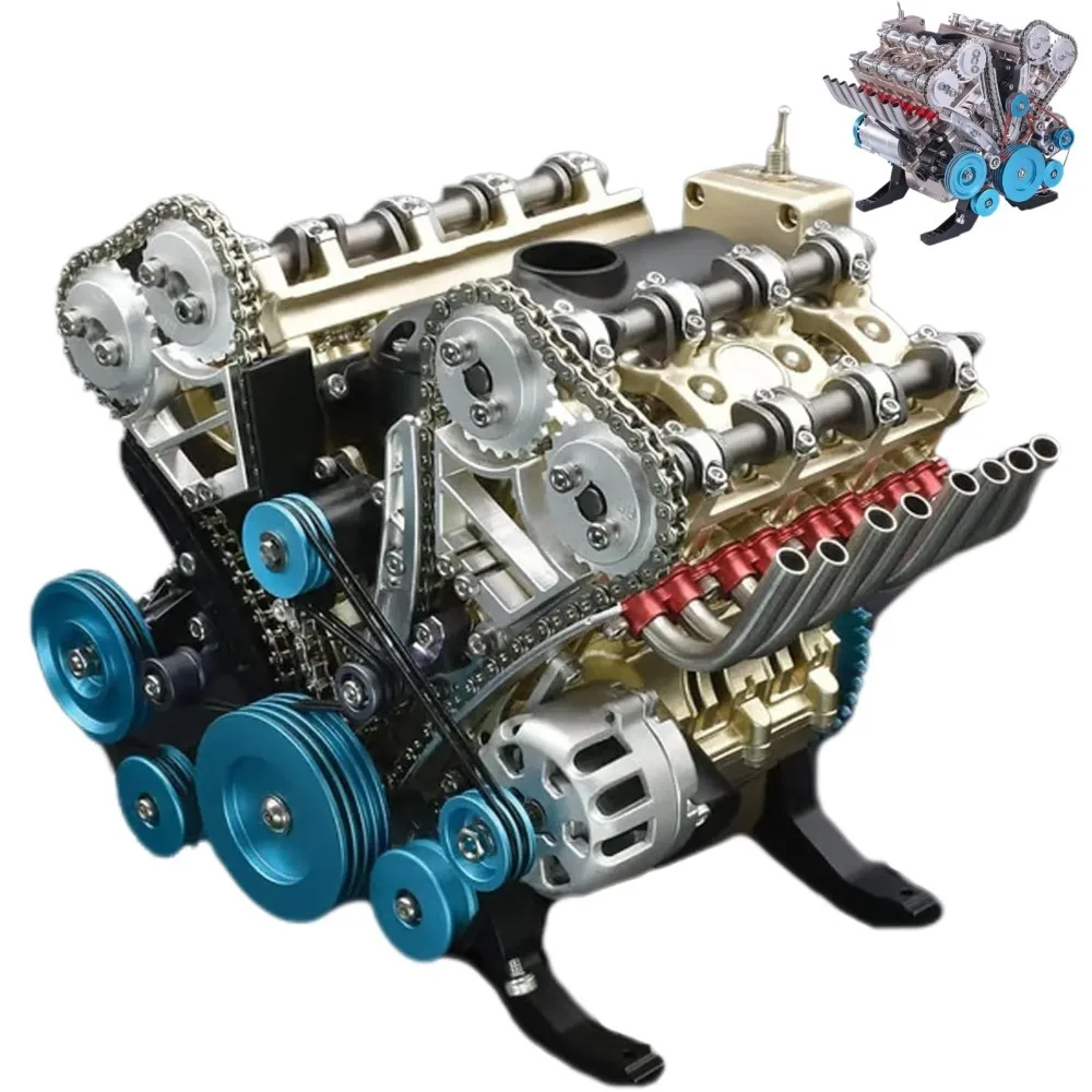 8-Cylinder Car Engine Model Full Metal Simulation Car Engine Assembly Model Toy Resin Crafts Metal Engine Model for Adults Gift