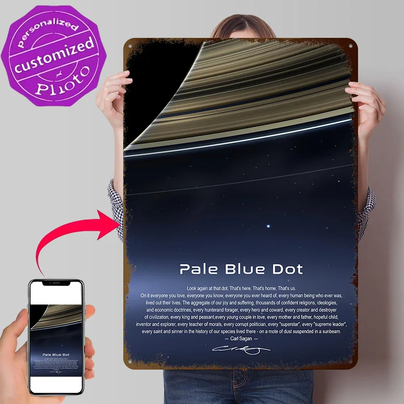Pale Blue Dot Personalized 3D Textured Metal Poster Wall Art Tinplate Sign for Article Decoration Room Office Decor Luxury Retro