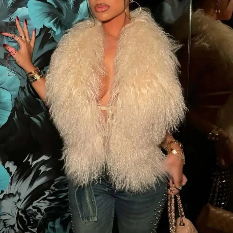 LANMREM 2025 nuevo chaleco de piel sintética para mujer imitación Shearling Sexy espalda descubierta Halter Top Otoño Invierno ropa elegante 2DB4916