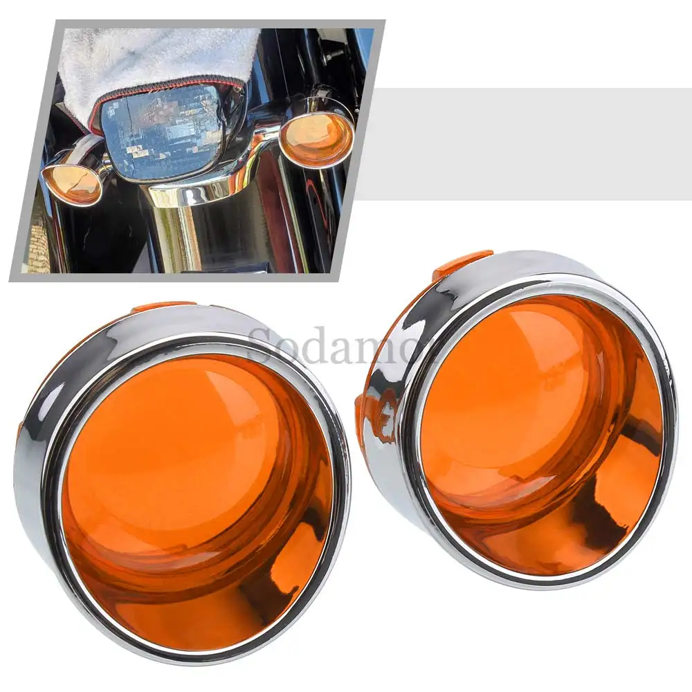 Motorcycle Turn Signal Light Bezels Lens Cover Visor Trim Rings For Harley Sportster Road King Softail Deuce FXSTD 2000-2007